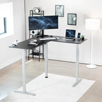 VIVO Electric Corner 63 x 55 inch L-Shaped Standing Desk, Memory Height Adjustment, Black Top Gray Frame, DESK-E3CTGB