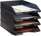 Stockroom Plus Letter Tray - Stackable Desk Organizer Trays - Desktop File Organizer - Mail & Document Storage - Pack of 4, Black, 10 x 13.5 x 2.5 in