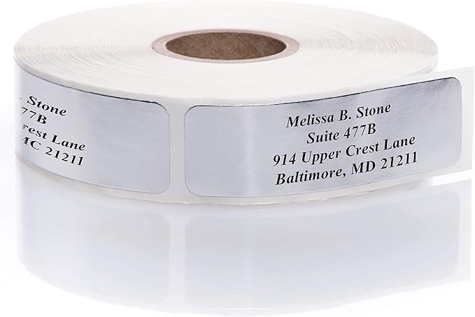 Silver Foil Personalized Return Address Labels Without Dispenser - Roll of 250 Custom Stickers