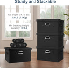 Graciadeco Medium 15" 21 Quart Collapsible Stackable Storage Bins with Lids, 3 Packs Black Foldable Fabric Closet Boxes Heavy-duty Lidded Linen Cube Basket Container Organizer and Storage for Bedroom