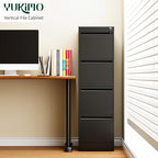 Yukimo 4 Drawer File Cabinet with Lock, Vertical Filing Cabinets for Home Office, Locking File Cabinet Hanging Files for A4/ Legal/Letter, Require Assembly, Black
