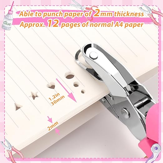 6 Pcs Hole Punch Set for Crafts - 1/16" 1/8" 1/4" Shapes (Circle, Heart, Star, Triangle) with Soft-Grip Handles | Paper Puncher for Binders, Scrapbooking, School, Card Making