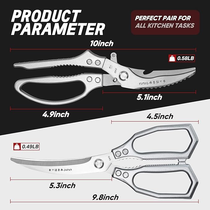 TIVOLI Kitchen Scissors Set Silver,Japanese Stainless Steel Kitchen Shears for Food, Heavy Duty Poultry Shears,Meat Scissors for Chicken Bones,Korean BBQ and Turkey,Ideal Gift