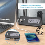 Nightstand Charging Station, Nightstand Edge Power Strip with 3 AC Outlets, 4 Fast Charging USB Ports, Connect 6.56FT Flat Plug, Desk Surge Protector for Office Home Hotel, 2-Pack(Black)