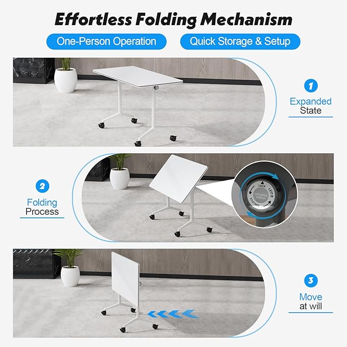 Goakwwuz Conference Room Table, Folding Conference Tables,Thicken Grey Tabletop,Flip Top Wooden Seminar Meeting Room Table for Conference Room Offices (2, White, 70.8”)