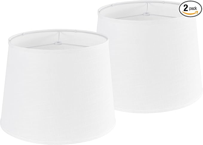 White Texture Lamp Shades Set of 2 Drum Lampshades Replacemnt for Table Lamps Floor Lamps-11"Top × 13" Bottom × 10" High(Spider),Required Assembly-Modern Table Lamps for Bedrooms-By GO&SO