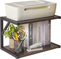 IBUYKE 2-Tier Desktop Printer Stand Holder, Multi-Purpose Desk Organizer Storage Shelf, Book Shelf Printer Shelf for Fax Machine, Scanner, Files, Books, Dark Grey UTLJ004G