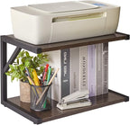 IBUYKE 2-Tier Desktop Printer Stand Holder, Multi-Purpose Desk Organizer Storage Shelf, Book Shelf Printer Shelf for Fax Machine, Scanner, Files, Books, Dark Grey UTLJ004G