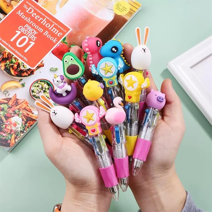Pack of 50 Mini Multicolor Pens, 4 in1 Color Ink Kawaii Animal Ballpoint Pens for Classroom Prizes,Birthdays and Children's Parties, Cute Pens Gifts Party Bag Favors Kit (Assorted Style)