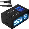 SABRENT Charger, 252W 8-Port Desktop Charging Station w/Real-Time LCD Display, UL Certified | USB C/A, Compatible with MacBook, iPhone, Samsung Galaxy, and Tablets
