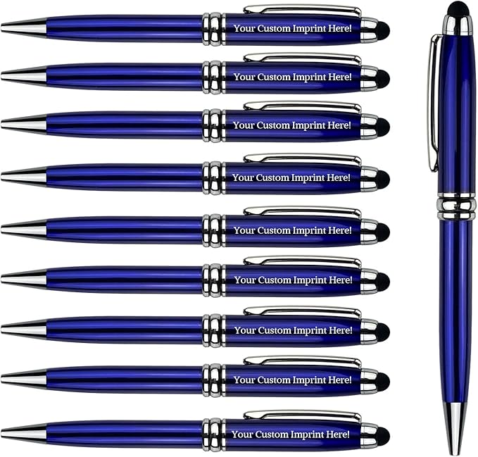 Ancolo Personalized retractable pens with Stylus tip stylish pens - Engraved with Your Name or Message, Phone Number Black ink Perfect for Bank, Office, Hotel Lobbies 10 Pens/Box