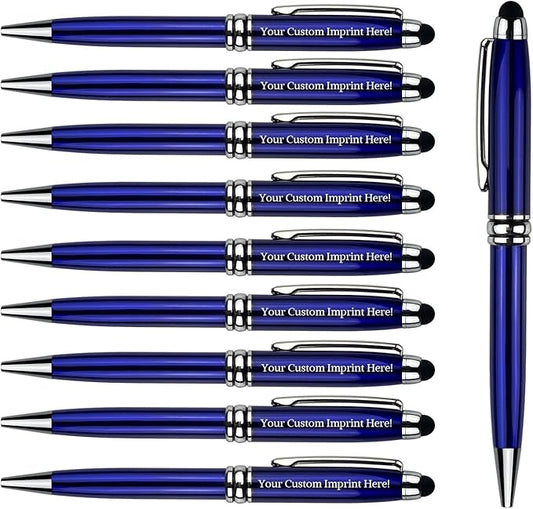 Ancolo Personalized retractable pens with Stylus tip stylish pens - Engraved with Your Name or Message, Phone Number Black ink Perfect for Bank, Office, Hotel Lobbies 10 Pens/Box