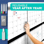 Large Dry Erase Calendar for Wall, 48" x 74" - Undated, Yearly, Reusable - Full 12 Month Year - Includes Markers, Eraser & Accessories