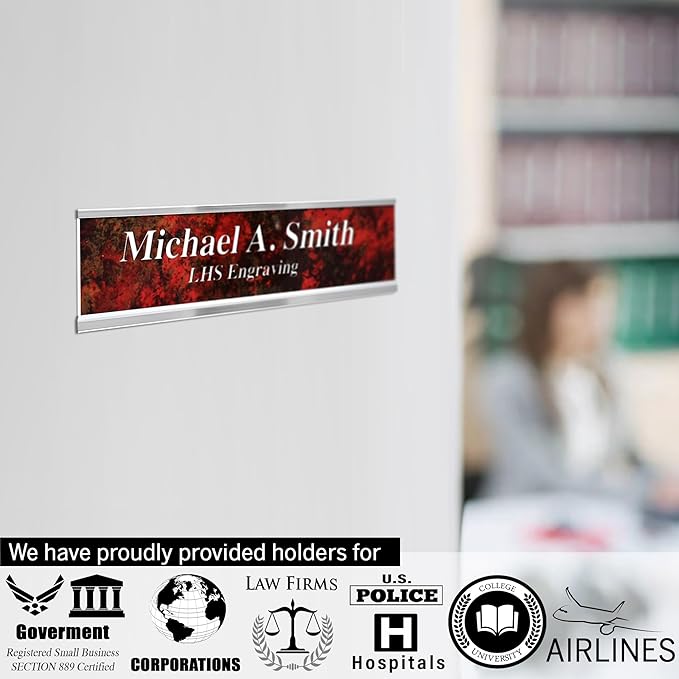 Door Name Plate Personalized for Office White Plastic Name Plate Black Letters - Made in USA 2x6 B16