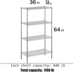 Regal Altair 18" Deep x 36" Wide x 64" Height Wire Shelving Kit | 4-Tier | NSF Commercial Storage Rack Unit