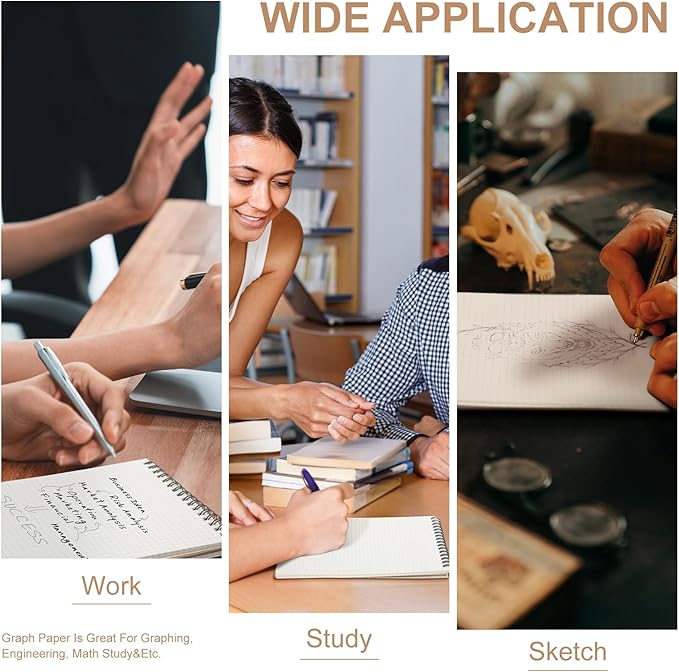 Engrowtic 1 Pack Graph Paper Spiral Notepad A5 Top Wirebound Notepad Grid Notebook Steno Pads Memo Notebook Grid Paper 140 Pages for Writing Sketching Drawing Office Supplies (Kraft)