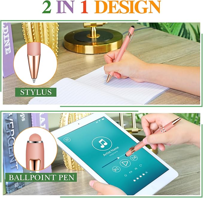 Zonon 38 Pieces Rubberized Ballpoint Pen with Stylus Tip Stylish Metal Pen Capacitive Styli with Soft Rubberized Grip, Black Ink for Most Devices(Rose Gold)