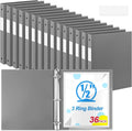 Henoyso 36 Pcs 3 Ring Binder 0.5 Inch Round Fits Letter Size 8.5'' x 11'' Paper Plastic Flexible Binder Bulk Holds 140 Sheets with 1 Pockets Versatile Organizer for Home Office School (Gray)