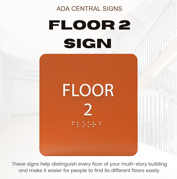 Black ADA Floor 2 Sign with Braille – Made from Durable Acrylic and Ready to Mount