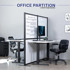 VIVO Modular Wall System, 2 PET and Whiteboard Panels, Professional Office Cubicle Dividers, Freestanding Privacy-Screen, 66 inches High, White and Light Gray, Black Frame, PP-MWS63B-WB