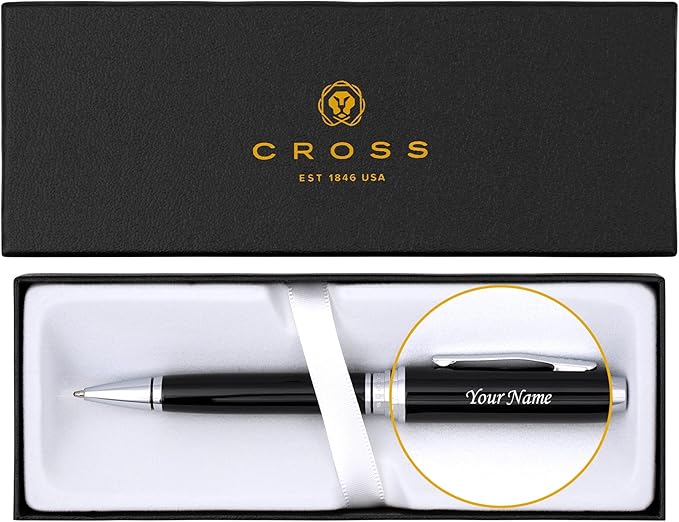 Personalized, Custom Engraved Cross Pen for Men or Women | Cross Coventry Ballpoint Pen | Luxury Gift for Office, Graduation and Business [Black Lacquer with Chrome Trim]
