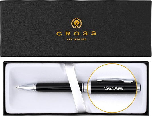 Personalized, Custom Engraved Cross Pen for Men or Women | Cross Coventry Ballpoint Pen | Luxury Gift for Office, Graduation and Business [Black Lacquer with Chrome Trim]