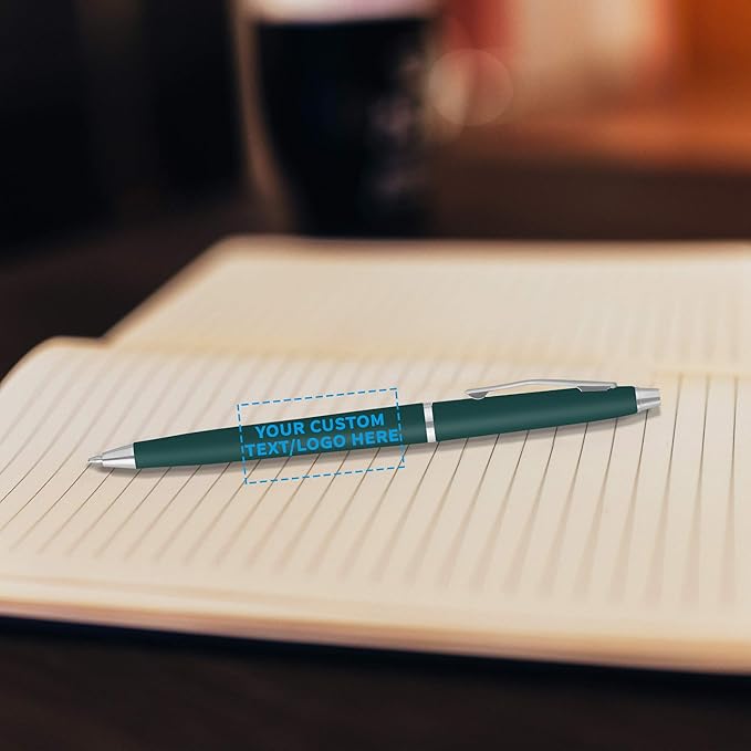 DISCOUNT PROMOS Custom Langham Ballpoint Pens Set of 50, Personalized Bulk Pack - Black Ink, Great for Office, School, Business, Tradeshows - Hunter Green