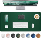 Leather Desk Pad Protector,Desk Mat,Large Mouse Pad, Non-Slip Desk Pad, Waterproof PU Leather Desk Blotter Mat, Desk Cover for Office and Home (Green, 36" x 17")
