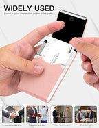 Padike Professional Business Card Holder PU Leather Business Card Case Name Card Holder Slim Metal Pocket Card Holder with Magnetic Shut (Y-Pink)
