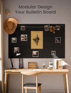 Large Felt Bulletin Board 48" x 36", 12-Pack 4-Compartment Wall Organizer, Cork Board Alternative with 70 Removable Adhesive Tabs, Modular Felt Panels for Home Office, Classroom and Study-Black