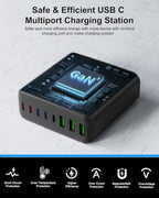 500W USB C Charger Block, 8-Port USB C Charging Station Fast Charging PD 120W PC Laptop Charger Adapter Compatible with MacBook Pro/Air/All iPad,DELL, iPhone 16/15/14/13/Pro Max/Galaxy