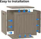 Decksplore 35 Gallon Outdoor Storage Box Waterproof Lockable Resin Deck Box Large, Patio Storage Bin for Pool Accessories Cushion Furniture, Garden Tools, UV-Resistant Outside Delivery Grey