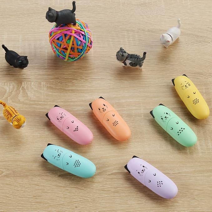 6 pieces Cat Shape Cute Mini Highlighter Pen Pastel Color Chisel Tip Kawaii Kids Stocking Stuffers Gift Highlighter Marker