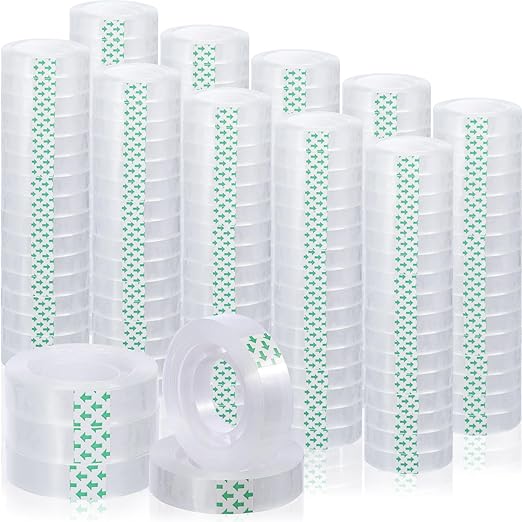 Jetec 100 Rolls Clear Tape Bulk Transparent Invisible Tape Refills 1/2 x 1260 Inches Glossy for Gift Wrapping Dispenser Office School Home Use Gift Wrap Desk Supplies