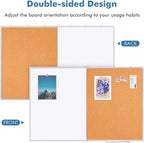 Magnetic White Board and Cork Board Combo, 48 X 36 inches Whiteboard Bulletin Combination Board, Wall Mounted Dry Erase Message Board for Home, School and Office