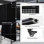 Folding Room Partition,Freestanding Privacy Divider,Portable Office Divider Wall,Commercial Space Partition Screen,Perforated Felt Panel Design,18'5"W x 6'7"H,7 Panel,Black