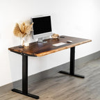 Standing Desk – Walnut Solid Wood Desk, Natural Live Edge, Adjustable Height Dual Motor, Sit Stand for Home Office (Black, W60 x D27)