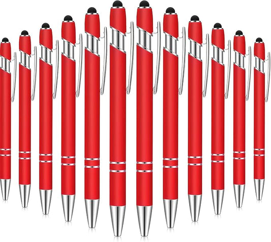 Tenare 12 Pieces 2 in 1 Stylus Metal Ballpoint Pen with Stylus Tip, 1.0 mm Black Ink Ballpoint Pen for Touch Screens(Red)