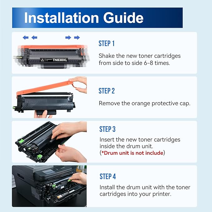 InkNI Compatible Toner Cartridges Replacement for Brother TN830XL TN830 TN 830 XL Toner Cartridges Work for HL-L2460DW DCP-L2640DW HL-L2480DW HL-L2400D HL-L2405W MFC-L2820DW Printer (Black, 4 Pack)