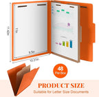 Skyygemm 48 Pcs Classification Folders Letter Size, 1 Divider Pressboard File Folder with Fasteners, Expanding File Organizer Bulk for School Teachers, Office Employee, Coworker, Staff (Orange)