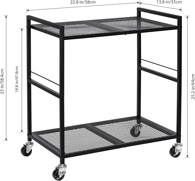 OYEAL Computer Tower Stand, PC Tower Stand Metal Rolling Cart Holds up to 40lbs, 2 Tier Mobile Printer Stand with Storage Under Desk for Home & Office, Black