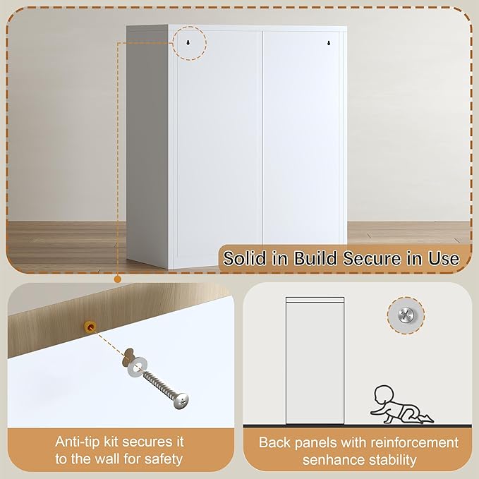 TaskStorz Metal Storage Cabinet with 2 Doors and 1 Drawer，Farmhouse Buffet Cabinet with Storage，32.3" H Coffee Bar Cabinet with Storage for Kitchen, Dining Room, Hallway, White