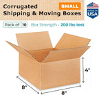 Small Moving & Shipping Boxes 8x8x4 inches (10-Pack) - Extra Strength 200 lb vs Regular - Corrugated Packing Boxes for Moving - Durable Cardboard Box - Box for Packaging by IDL Packaging