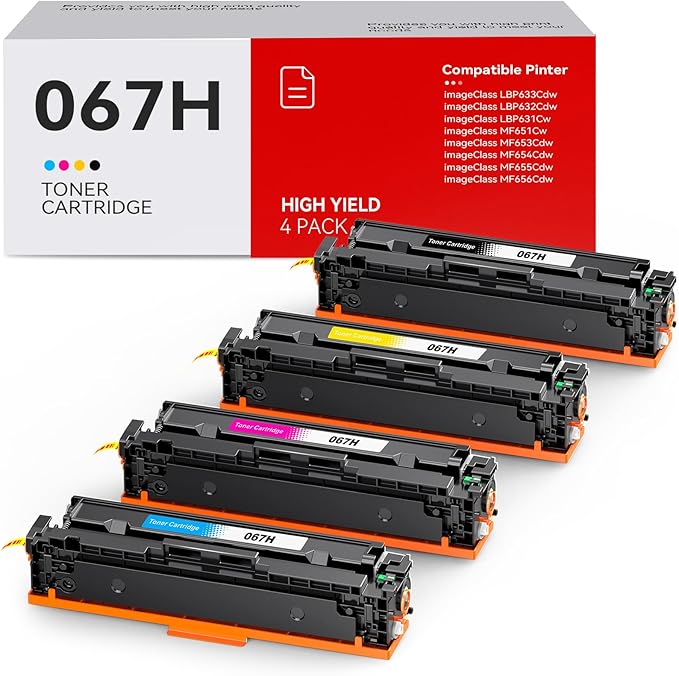 067H 067 Toner Cartridge Set 4 Pack High Yield Compatible for Canon 067H 067 Replacement for Canon imageCLASS LBP633Cdw LBP632Cdw MF653Cdw MF654Cdw MF656Cdw Printer | CRG-067H CRG067H (B/C/M/Y,4 Pack)
