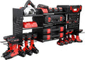Large Power Tool Organizer Wall Mount with Charging Station, Heavy Duty Cordless Drill Holder, Garage Tool Storage Battery Rack with 8 Outlet, Gift for Men Husband Dad Birthday Anniversary Black