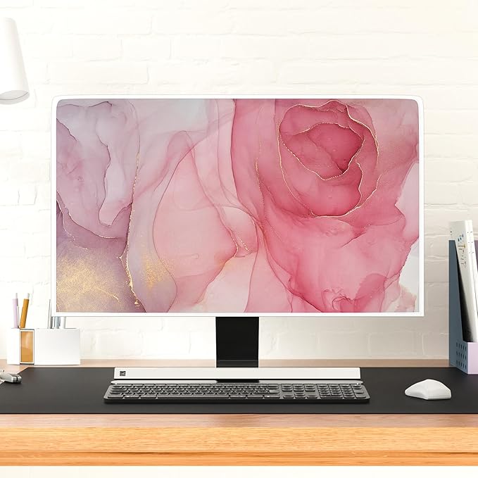 Baocicco Abstract Waterproof Television Cover with Pink Marble Design 45, 46, 47, 48 Inch Full Body Covers for TV Screen Weatherproof Dust-Proof TV Screen Cover Sleeve Compatible with LED OLED Desktop