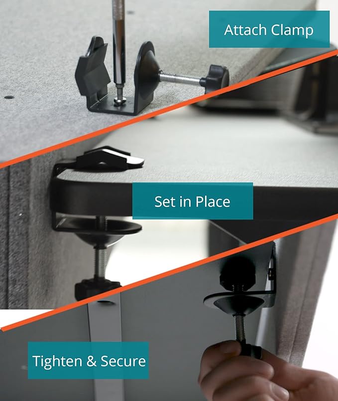 Stand Up Desk Store ReFocus Clamp-on Acoustic Desk Divider Privacy Panel That Reduces Noise and Visual Distractions (Cool Gray, 47.25" X 23.6")