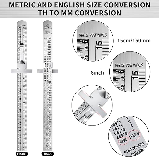 6 Inch 15 cm Pocket Ruler Flexible Precision Stainless Steel Ruler with Detachable Clips Stainless Steel Pocket Clip Scale Gauge Metric British System(6 Pieces)