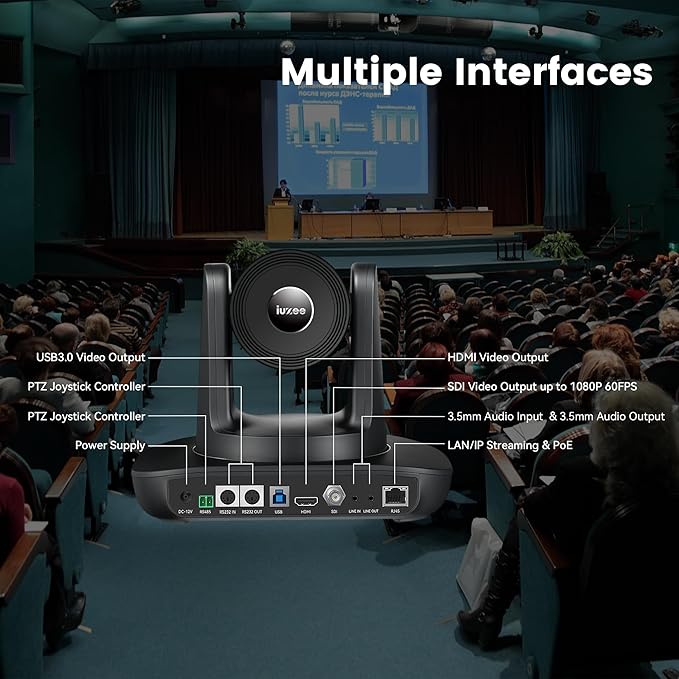 AI Auto Tracking PTZ Camera 3G-SDI/USB3.0/HDMI/LAN IP PoE Live Streaming 20X Optical and 8X Digital Zoom Camera 1080P 60FPS for Church Services Worship Education Events vMix OBS YouTube