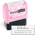 ExcelMark Address Stamp - Custom Return Address Stamp with Elegant Designs, Vibrant Colors & Patterns – Perfect for Mail, Invitations & Gifts (Pink Mount, Signature Frame)